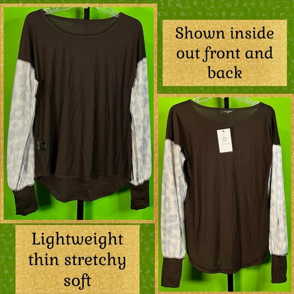 M NWT LOVEU.DEAR DARK CHOCOLATE BROWN TUNIC W CONTRASTING ANIMAL PRINT SLEEVES - Picture 8 of 12